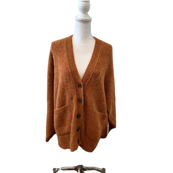 RE/DONE 90s V Neck Oversized Alpaca Cardigan Sweater Camel Shag M - Picture 4 of 10